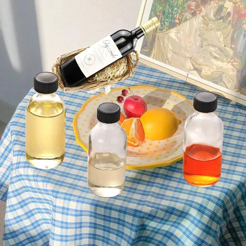 Vista 5 de 20 piezas de botellas de vidrio de 2 oz con tapas, tarros de vidrio pequeños, contenedor de shots de bienestar, botellas de muestra de líquido de 60