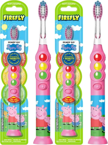 Vista 9 de Firefly Ready Go Brush, Peppa Pig, Cepillo de Dientes con Temporizador Luminoso, Cerdas Suaves Premium, Temporizador de 1 Minuto, Ventosa Menos