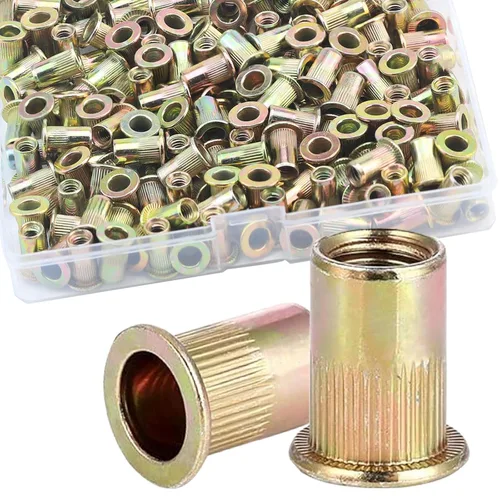Vista 18 de Tuerca de remache de 1/4”-20 UNC, 80 piezas de acero inoxidable 304 de cabeza plana Rivnut, inserto roscado Nutsert