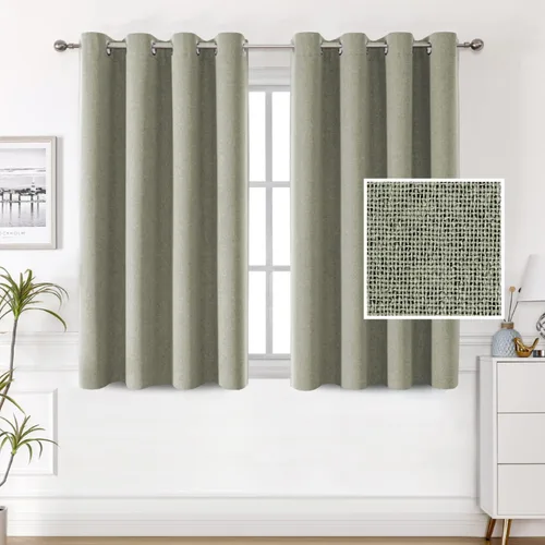 Vista 13 de H.VERSAILTEX Cortinas de lino 100% opacas, cortinas térmicas para sala de estar, cortinas de arpillera texturizadas con ojales de lino de doble