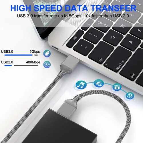 Vista 5 de AkoaDa Cable USB A a USB A de 6.6 pies, USB 3.0 macho a macho, cable trenzado de nailon de alta velocidad de transferencia USB a USB 3.0 para cajas