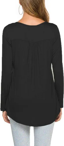 Vista 6 de Halife Blusa casual de manga larga con cuello en V para mujer, ajuste holgado, plisada