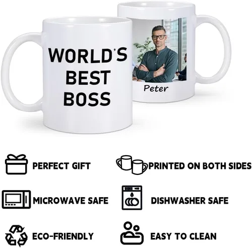 Vista 4 de Regalo de jefe personalizado para mujeres y hombres, taza del mejor jefe del mundo, regalo de cumpleaños para el mejor jefe, regalos del día