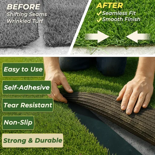 Vista 3 de Cinta de Costura de Césped Artificial de Doble Cara 6" x 16' Cinta de Costura Autoadhesiva para Pisos de Concreto y Madera, Patios, Alfombras