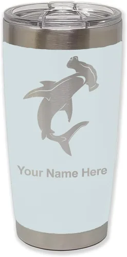 Vista 10 de LaserGram Vaso aislado al vacío de 20 onzas, tiburón martillo, grabado personalizado incluido (negro)