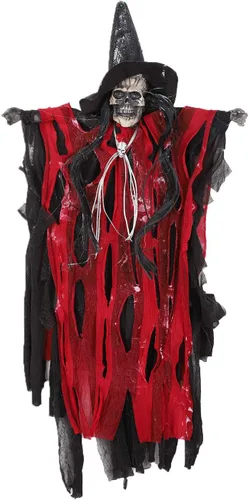 Vista 7 de JIAHG Decoraciones de Halloween, esqueleto colgante animado fantasma con ojos rojos brillantes activados por sonido de voz aterradora fiesta