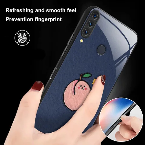 Vista 4 de Funda delgada compatible con Huawei P30 Lite, vidrio templado y TPU suave, funda protectora a prueba de golpes de frutas a prueba de golpes para Azul