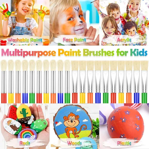 Vista 4 de anezus - Juego de 50 pinceles de pintura para niños pequeños a granel con pincel redondo grande y pinceles planos grandes para niños en edad