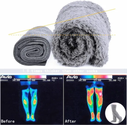 Vista 4 de Calcetines altos mullidos por encima de la rodilla, pantuflas de felpa, medias peludas de piernas largas, calcetines para dormir en casa de invierno