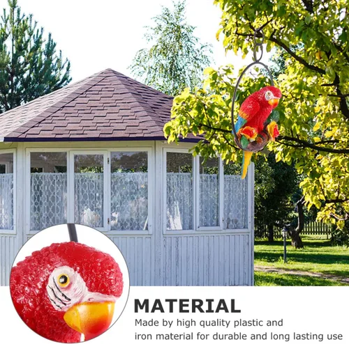 Vista 9 de Hemoton Estatua colgante de loro, anillo de pájaro, perca, escultura de resina para patio, jardín, césped, ventana, árbol, decoración del hogar