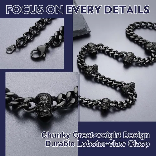 Vista 5 de Bandmax Barbed Wire Cuban Necklace for Women Men Stainless SteelBlack Gothic Thorns Skull Choker Necklace Bracelet Punk Jewelry -Gift Packed