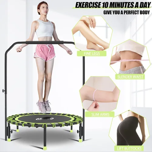Vista 6 de Newan Mini trampolín silencioso de 40" con barra de mango ajustable, trampolín de fitness, reboteador bungee, entrenador de salto cardiovascular