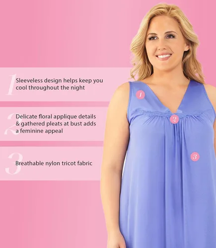Vista 4 de Exquisito Form 30107 - Camisón de nailon para mujer, sin mangas, de longitud hasta la rodilla, Amaranto, azul niebla, negro medianoche, azul marino