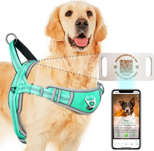 Vista 13 de ADVENTUREMORE Arnés para perro pequeño sin tirones con etiqueta de código QR, chaleco reflectante, asa de clip frontal para entrenar caminando