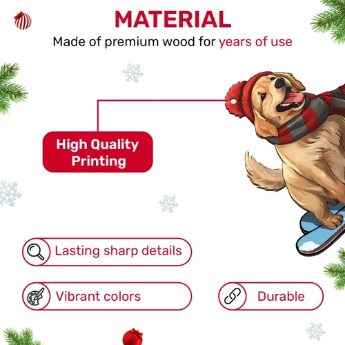 Vista 3 de Adornos de Navidad de madera de Golden Retriever impresos en 2 lados 2024, recuerdo para mujeres, hombres y amigos, adornos de árbol de Navidad