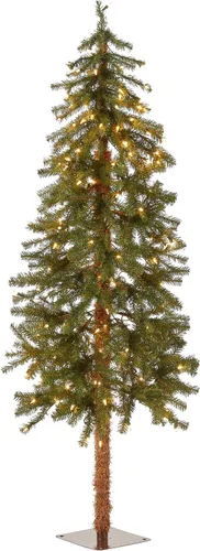 Vista 7 de National Tree Company 3ft Pre-Lit Hickory Cedar Mini Christmas Tree 50 luces transparentes, 139 puntas, base de placa de metal, artificial, verde