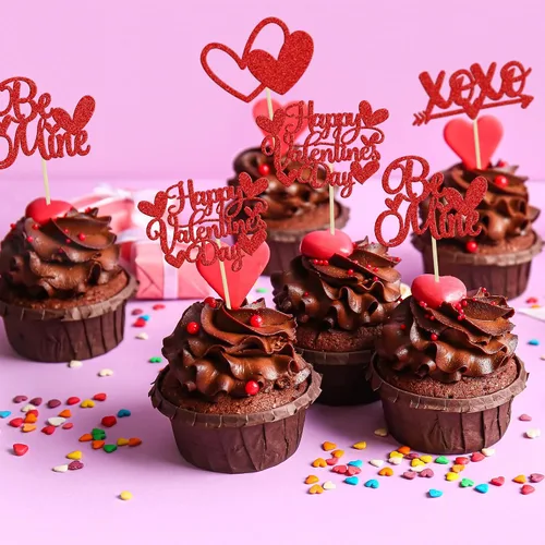 Vista 75 de Ephlyn 24 adornos para cupcakes con purpurina para el día de San Valentín, dulce amor, corazón, día de San Valentín, decoración para cupcakes