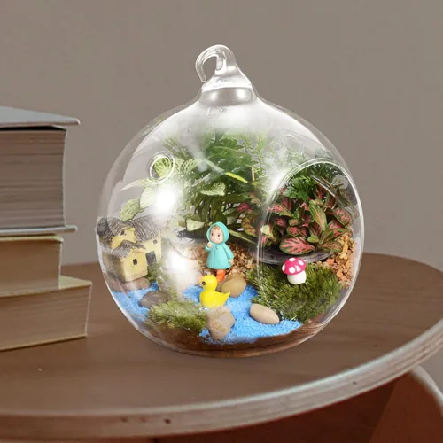 Vista 5 de GANAZONO 2pcs colgante terrario globo DIY aire suculenta plantador transparente florero orbe vela titular para alféizar de la ventana al aire libre