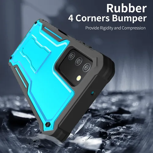 Vista 5 de ExoGuard Funda para Samsung Galaxy A03S 5G, funda de goma resistente a prueba de golpes con protector de pantalla para teléfono Samsung A03S 5G, Azul