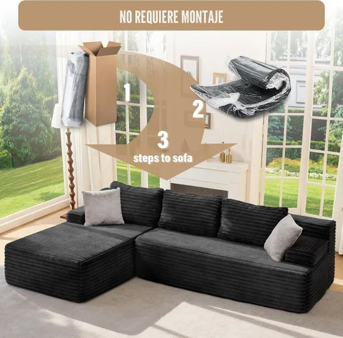 Vista 7 de Hobestluk Sofá Seccional Modular, Sofás Sin Estructura Rígida de 96" para Sala de Estar, Sofá Seccional de Espuma Viscoelástica con Chaise