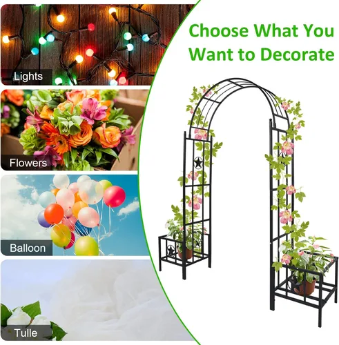 Vista 6 de Arco de metal para jardín al aire libre, 7 pies 5 pulgadas de alto x 6 pies 7 pulgadas de ancho, enrejado de arco de jardín para plantas trepadoras