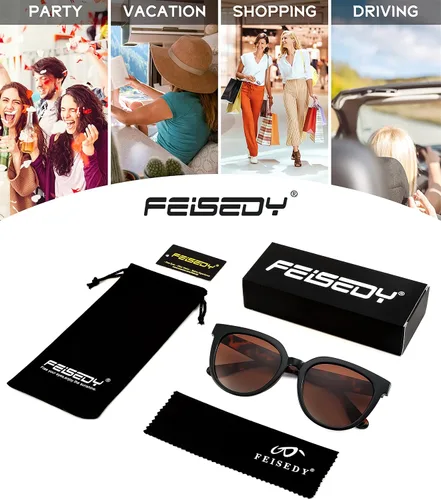 Vista 6 de FEISEDY Gafas de sol para mujer, gafas de sol redondas polarizadas a la moda, estilo moderno, protección UV, Sunnies B4127