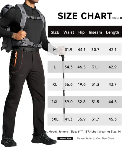 Vista 7 de Pantalones de senderismo para hombre, para nieve, esquí, senderismo, invierno, forro polar, impermeable, aislante, cremallera, pierna inferior