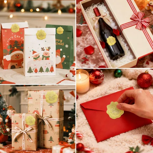 Vista 8 de 100 calcomanías de Feliz Navidad para sobres, sellos dorados de sobres de Navidad, calcomanías de lámina dorada para invitaciones de boda, tarjetas