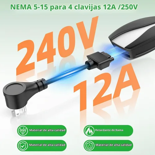Vista 2 de Adaptador para Tesla NEMA 5-15, adaptador de carga rápida Neme-5-15 de 12 amperios máximo para Tesla Model S 3 X Y para cargar en secadora de 4