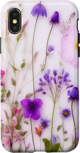 Vista 4 de iPhone 14 Mezcla de flores silvestres ramo floral patrón púrpura caso