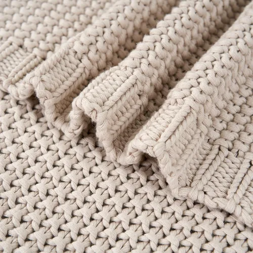 Vista 9 de Manta de punto gruesa de cable beige ligera 100% algodón orgánico para sofá, sofá cama, bebé, guardería, rústico, shabby chic, moderno, granja, 51