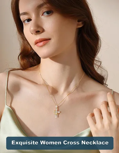 Vista 8 de YIMERAIRE Collar de Cruz Corona de Moissanita Mejorado Oro Vermeil de 14K 1.1 Quilates Delicado Helado Joyería de Cruz de Fe Cristiana Plata de Ley