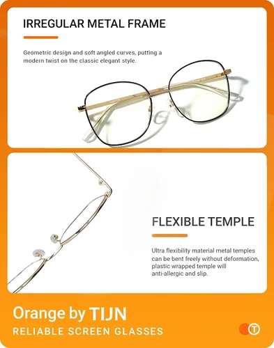 Vista 5 de TIJN Lentes de bloqueo de luz azul, lentes de filtro de luz azul para computadorajuegospantalla para mujeres y hombres, marco de metal de gran