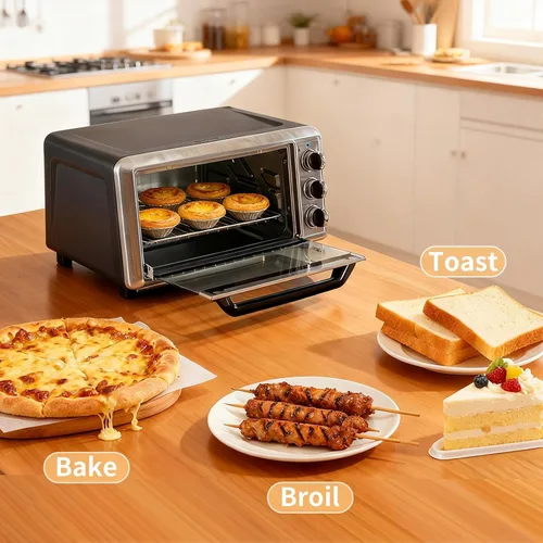 Vista 5 de OLIXIS Hornos tostadores para encimera de 19 cuartos de galón, horneado, tostado, asador, pizza y caliente, 1300 W, temporizador de 30 minutos