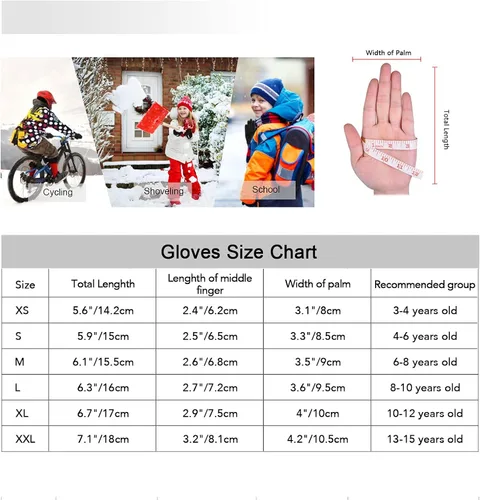Vista 6 de YukiniYa Guantes de invierno para niños, repelentes al agua, pantalla táctil, forro polar, antideslizantes, para niños y niñas de 3 a 15 años, Negro