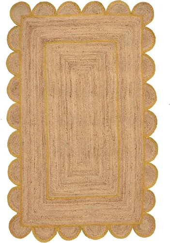 Vista 11 de Alfombra bohemia de yute con patrón festoneado (2 x 3 pies, negro)
