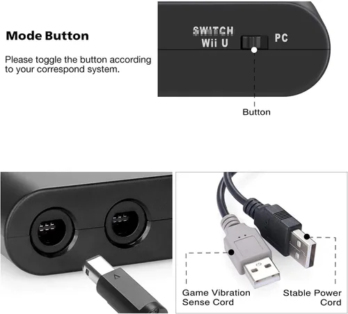 Vista 6 de Y Team Adaptador de controlador para Gamecube compatible con Nintendo Switch Super Smash Bros Switch Gamecube Adaptador para WII UPC con 4 puertos