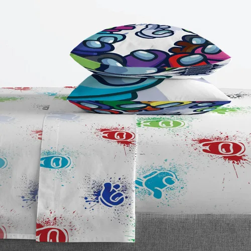 Vista 4 de Jay Franco Among Us Space Splatter - Juego de ropa de cama tamaño Queen de 5 piezas, edredón y sábanas, microfibra suave resistente a la Multi