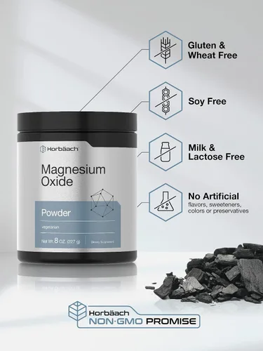 Vista 4 de Horbaach Polvo de óxido de magnesio 8 onzas (8.01 oz) 400 mg por porción Suplemento vegetariano, sin OMG y sin gluten