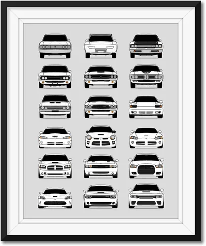 Vista 11 de Custom Car Posters Handmade Poster compatible with Dodge Evolution Print Wall Art Décor Best of Dodge Generations- Multi, 8x10 Metallic Print