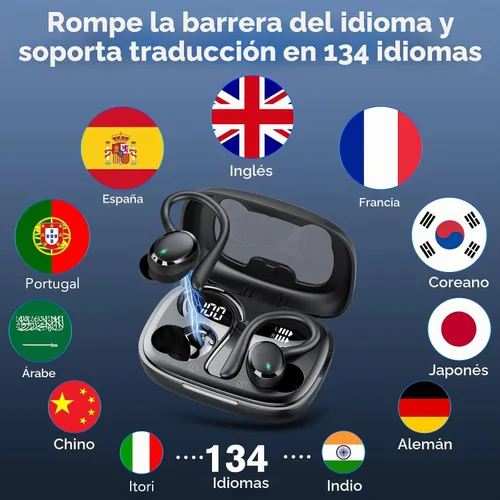 Vista 2 de Auriculares de traducción AI en tiempo real, traductor de 134 idiomas Oro rosado