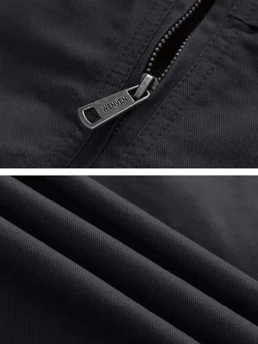 Vista 6 de WenVen - Chaqueta militar para hombre, algodón, ligera, cuello alto, práctica chamarra casual.