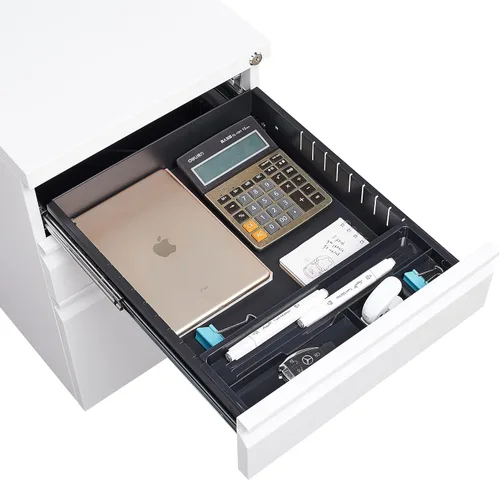Vista 6 de Archivador móvil de 3 cajones con cerradura, archivador de almacenamiento de oficina para tamaño legal/carta, archivador de metal premontado debajo