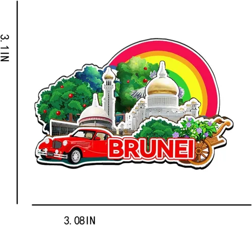 Vista 3 de Imán de Brunei Brunei para nevera de madera 3D, monumentos de viaje, coleccionables, recuerdos, decoración hecha a mano -3108
