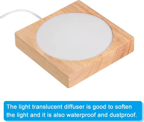 Vista 4 de PATIKIL Base de luz LED de madera de 4 pulgadas, base de madera cuadrada con luz LED colorida para exhibición de arte de resina de cristal 3D