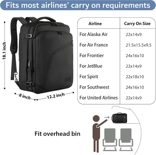 Vista 103 de MATEIN - Mochila de viaje extragrande de 10.56 galones, mochila de viaje ampliable apta para aerolíneas, para viajeros de fin de semana, hombres