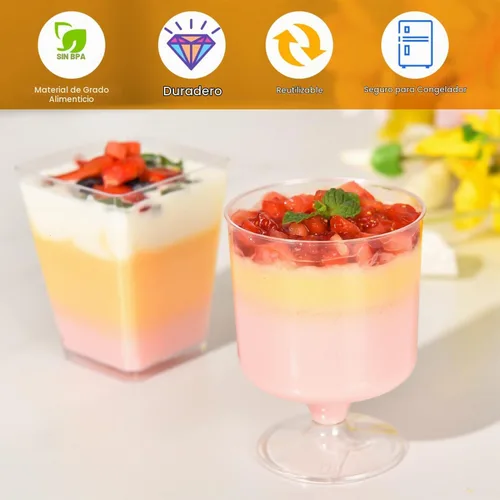 Vista 3 de Paquete de 100 vasos de postre de plástico con cucharas, 5 onzas transparentes pequeñas tazas de postre con cucharas, tazas de postre para fiestas