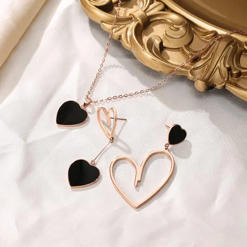 Vista 6 de Flyonce Juego de joyas de San Valentín para mujer, juego de joyas de corazón para mujer, collar con colgante de corazón, conjunto de aretes
