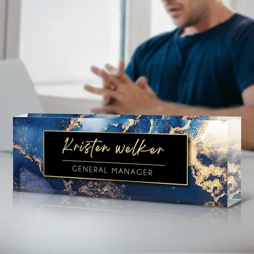 Vista 3 de Placa de identificación para escritorio, placa de nombre de escritorio personalizada, accesorios de escritorio de oficina acrílicos, regalos A