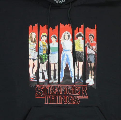 Vista 4 de Seven Times Six Stranger Things Adult Men's Blurred 6 Character Team Panel Sweatshirt Pullover Hoodie